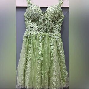 LOYELOY Elegant Green Lace/Mesh Dress Size XS